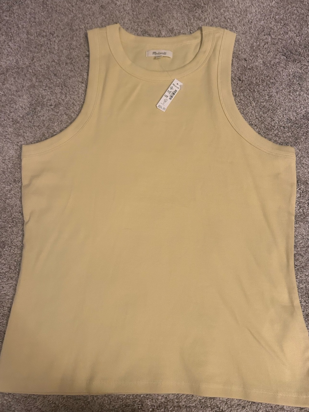 Madewell Supima Rib Cutaway Tank Top in Soft Yellow, Size XL – NWT